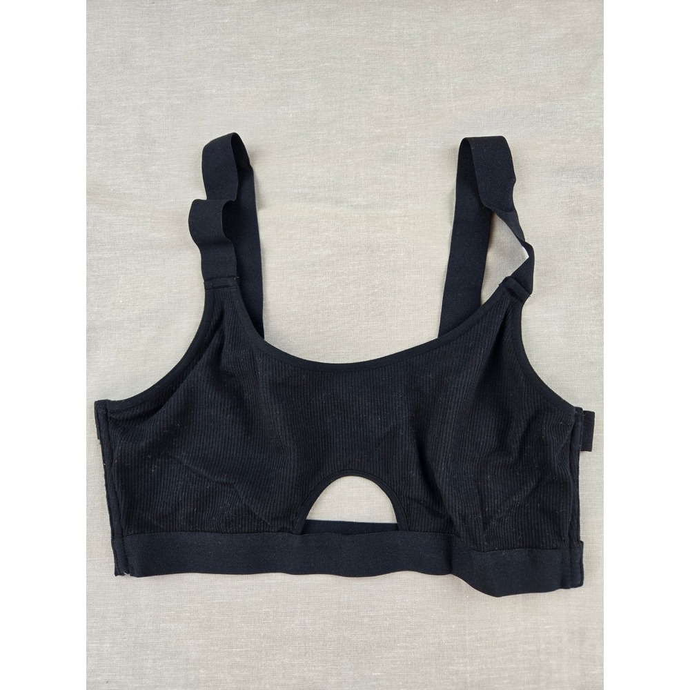 Colsie Womens Ribbed Front‎ Cutout Strappy Back Bralette Black Size M 2286